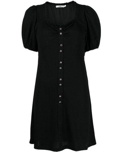 B+ AB Button-fastening Short-sleeve Dress - Black