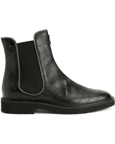 Giuseppe Zanotti Crocodile-effect Leather Ankle Boots - Black