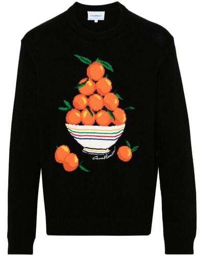 Casablancabrand Pyramide D'oranges Intarsia-knit Sweater - Black
