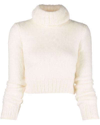 Saint Laurent Turtleneck Ribbed Detail Sweater - White