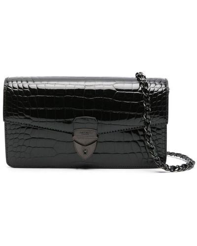 Aspinal of London Mayfair Logo-lettering Patent-leather Clutch Bag - Black