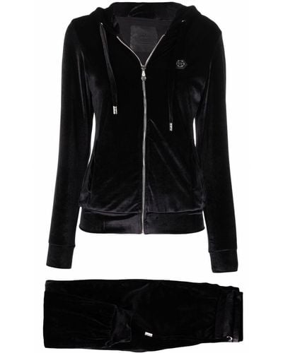 Philipp Plein Logo-embellished Velvet Tracksuit - Black