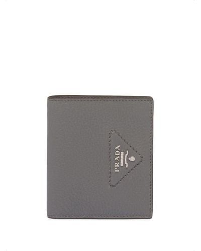 Prada Pebbled-texture Logo-plaque Wallet - Gray