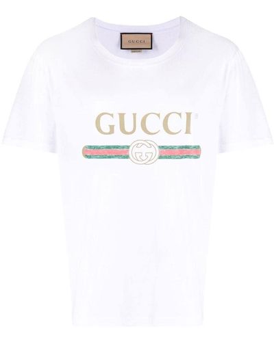 Gucci Camiseta Extragrande Lavada con Logo - Blanco