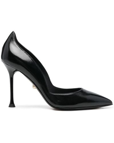 ALEVI Pretty Pointed Leather Court Shoes - Black