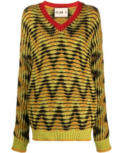 Plan C Zigzag-jacquard Sweater - Yellow