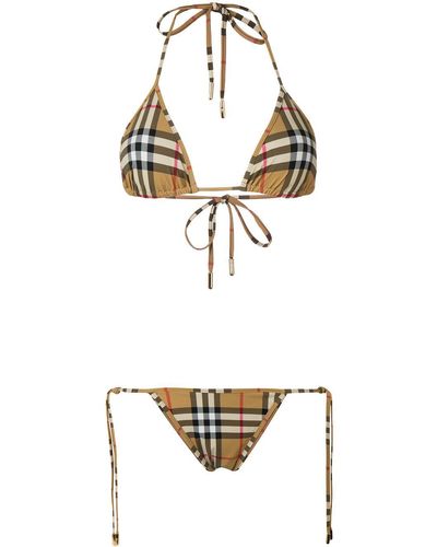 Burberry Triangel-Bikini mit Classic-Check - Braun