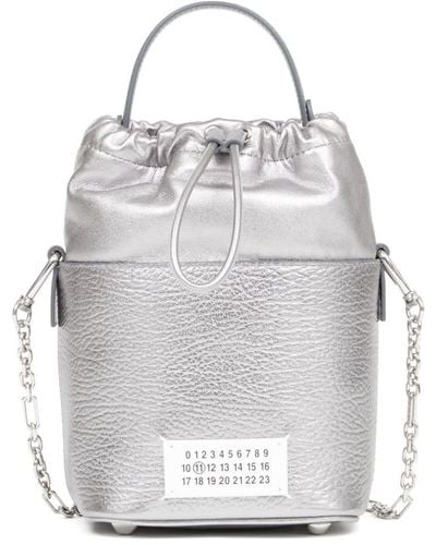 Maison Margiela Small 5ac Metallic Leather Bucket Bag - White