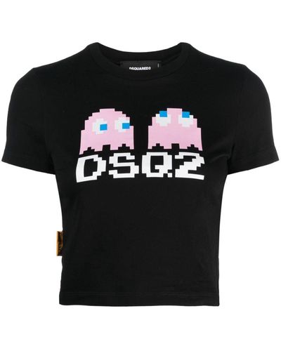DSquared² T-shirt crop con stampa x Pac-Man - Nero
