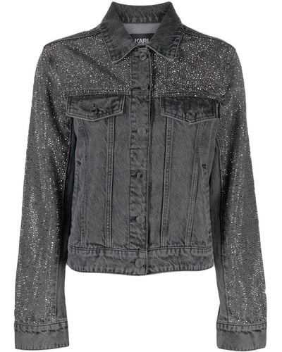 Karl Lagerfeld Rhinestone-embellished Denim Jacket - Gray