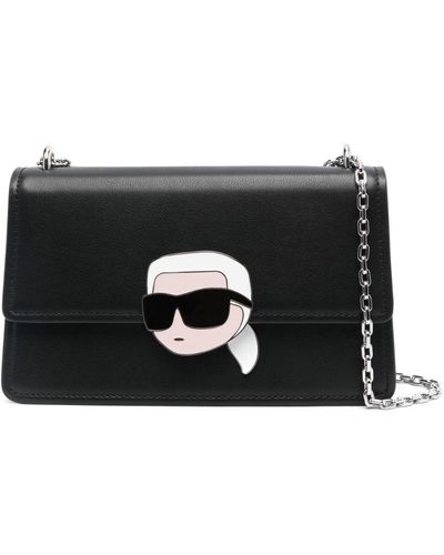 Karl Lagerfeld Ikonik Lock Schultertasche aus Leder - Schwarz