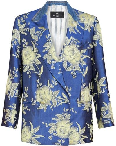 Etro Floral-jacquard Double-breastred Blazer - Blue