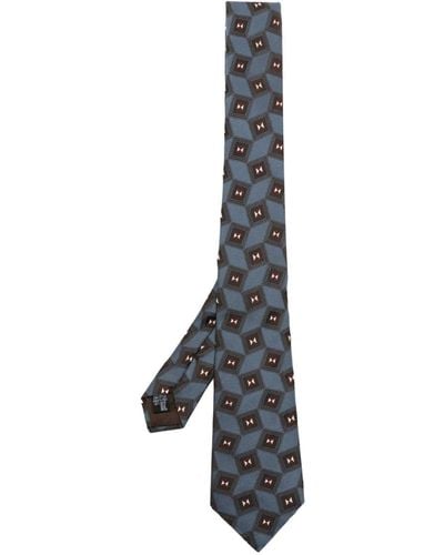 Giorgio Armani Cravate en soie à imprimé géométrique - Bleu