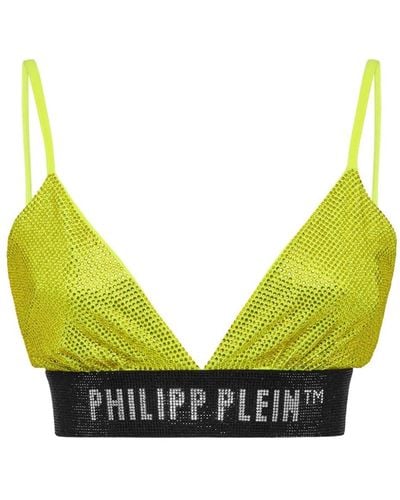 Philipp Plein Logo-underband Rhinestone Bra - Yellow