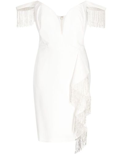 Marchesa Bead-embellished Ruffled Dress - White