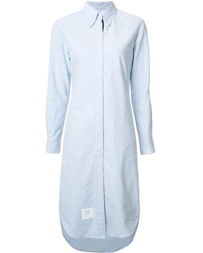 Thom Browne Button Down Knee Length Shirt Dress With Grosgrain Placket - Blauw
