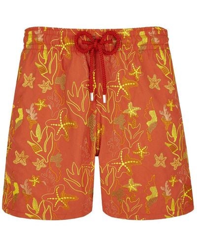 Vilebrequin Seaweed-embroidered Swim Shorts - Orange