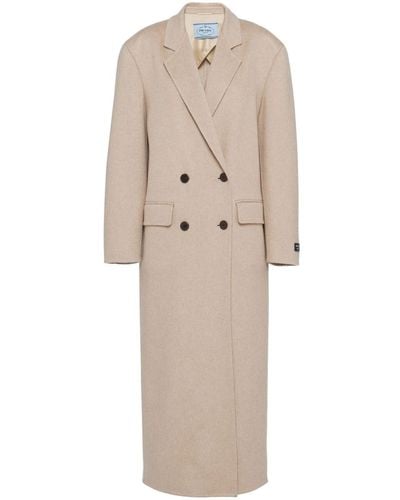 Prada Double-breasted Velour Cashmere Coat - Natural