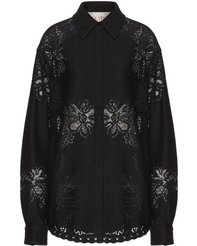 Valentino Garavani Floral-embroidered Long-sleeve Overshirt - Black