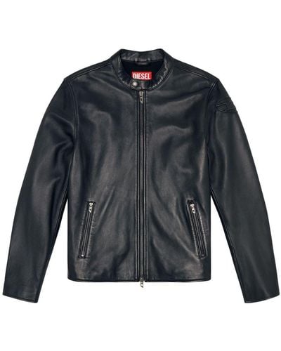 DIESEL L-carver Leather Jacket - Blue