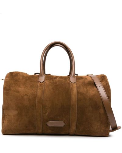 Tom Ford Logo-patch Suede Duffle Bag - Brown
