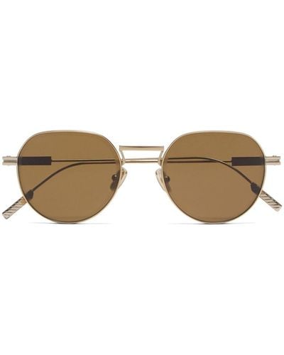 Zegna Round-frame Metal Sunglasses - Brown