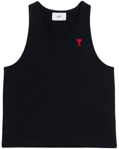 Ami Paris Camiseta de tirantes con logo bordado en el pecho - Negro