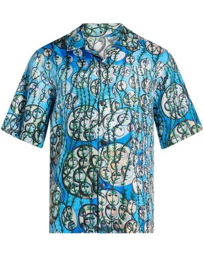 Qasimi Shaleem Printed Silk Shirt - Blue