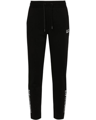 EA7 Pantalon de jogging en coton à logo imprimé - Noir