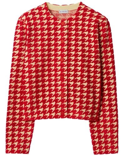 Burberry Houndstooth-pattern Jacquard Cardigan - Red