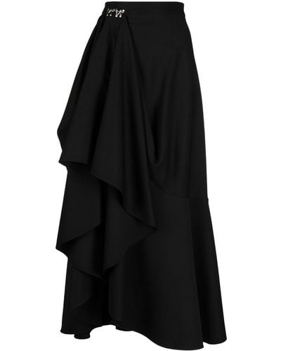 Alexander McQueen Asymmetric Draped Wool Skirt - Black