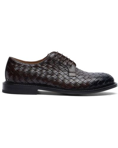 SCAROSSO Woven Leather Derby Shoes - Black