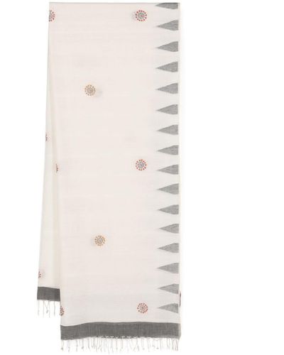 Altea Motif-embroidered Fringed Scarf - White