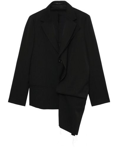 Y's Yohji Yamamoto Gedrapeerde Asymmetrische Wollen Blazer - Zwart