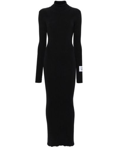 Moschino Slogan-patch Ribbed Cotton Dress - Black