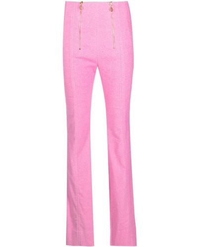 Patou Flared Tweed Trousers With Zip Detail - Pink