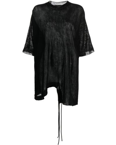 Y's Yohji Yamamoto Asymmetric Sheer Fine-knit Jumper - Black