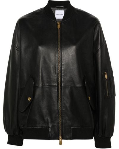 Pinko Leather Bomber Jacket - Black