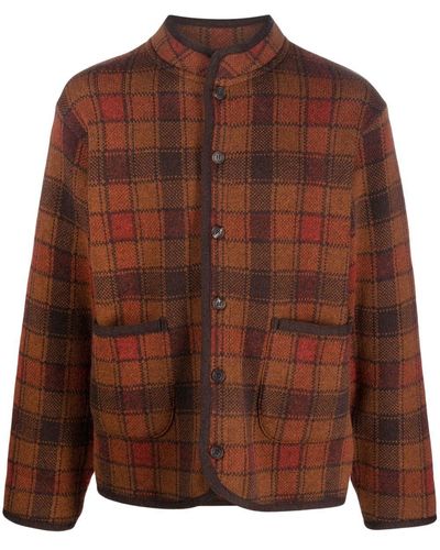 White Mountaineering Checked Band-collar Cardi-coat - Brown