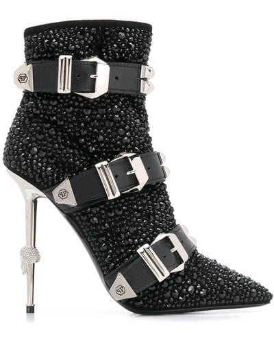 Philipp Plein Crystal Buckled Boots - Black