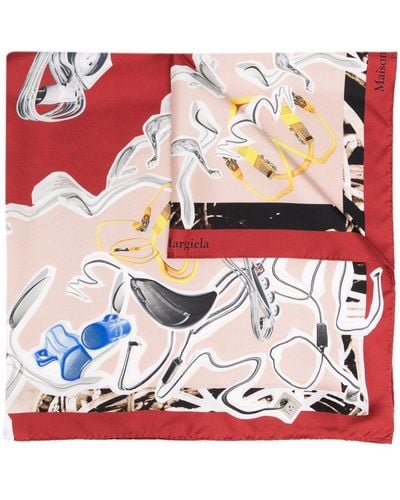 Maison Margiela Abstract-print Silk Scarf - Red