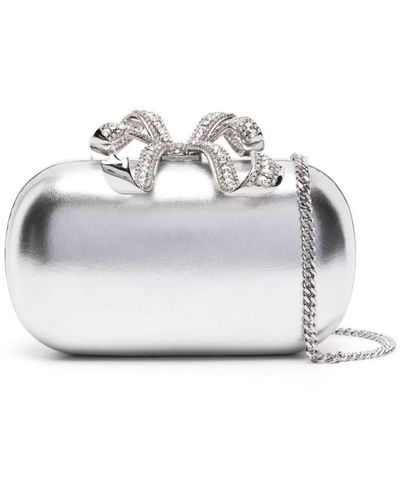 Self-Portrait Bow Laminated-leather Clutch Bag - White
