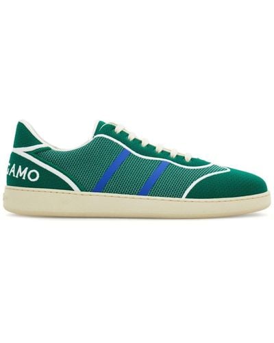 Ferragamo Logo-embroidered Panelled Trainers - Green
