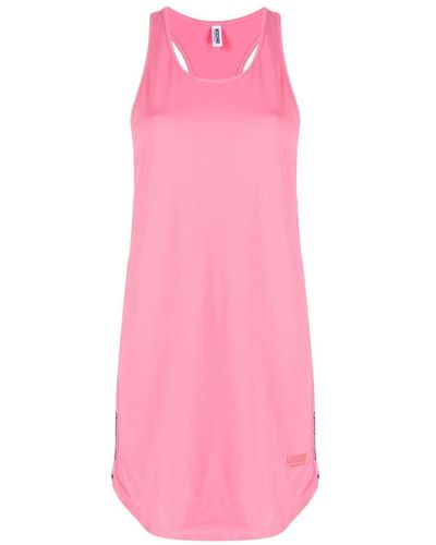 Moschino Logo Tape-detail Stretch-cotton Minidress - Pink