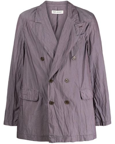Our Legacy Poplin-texture Double-breasted Blazer - Purple