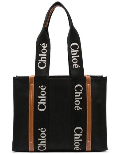 Chloé Sac porté épaule en toile à logo - Noir