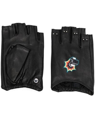 Karl Lagerfeld K/heroes Leather Fingerless Gloves - Black