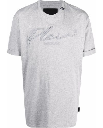 Philipp Plein T-Shirt mit Logo-Stickerei - Grau