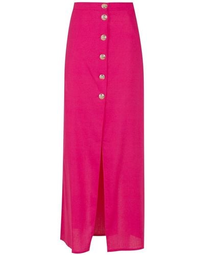 Adriana Degreas Buttoned-up Stretch-linen Full Skirt - Pink