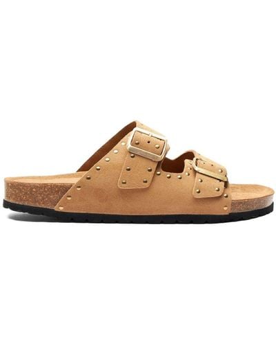 SCAROSSO Hopi Stud-embellished Suede Sandals - Brown